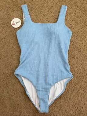 A New Day Light Blue Textured One-Piece Swimsuit